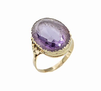14 kt Gold Amethyst-Ring, um 1900/10, GG 585/000, ovalfacett. Amethyst ca. 9.0 ct, RW 63, ca. 5.7 g