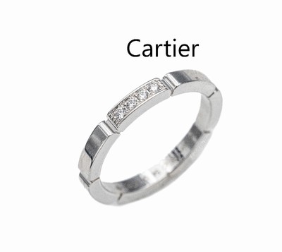 18 kt Gold CARTIER Brillant-Ring, WG 750/000, aus der Serie Lanieres, 4 Brillanten zus. ca. 0.08n ct feines Weiß/vs, RW 53, ca. 4.3 g, sign., RW ...