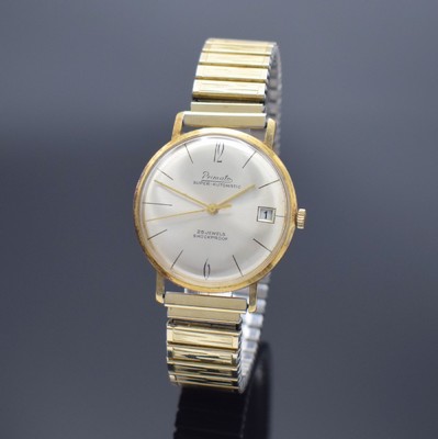 PRIMATO Armbanduhr in GG 585/000, Automatik, Deutschland um 1965, Boden aufgedr., verg. Fixo-Flex-Band, Zentralsek., Datum, 25 St., Zentralrotor, ...