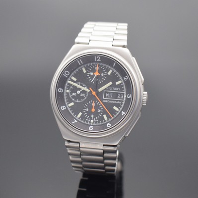TUTIMA Military Armbandchronograph, Automatik, Schweiz 1990er Jahre, matt. Edelstahlgeh. inkl. Stahlband m. Faltschl., Boden und Krone verschr., ...