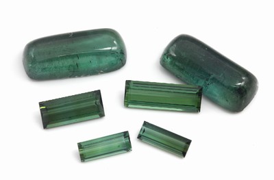 Lot 6 lose Turmaline, zus. 20.48 ct, 2 x Cabochons, 4 x facett. Baguettes