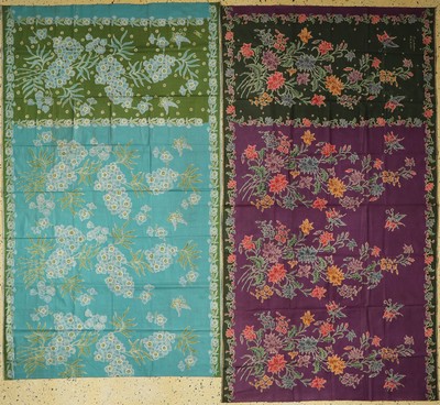 2 Pekalong Perankan Sarongs, Indonesien, um1970, Baumwolle gebatikt, ca. 195 x 107 cm, ungetragen, sehr guter Zustand