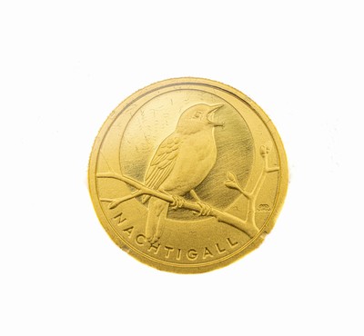 Goldmünze 20 EUR Deutschland 2015, Heimische Vögel Nachtigall, limit. Auflage 700000, 1/8 Unze, orig. Münzkapsel, Etui und Echtheitszertifikat