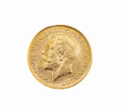 Goldmünze Sovereign, Großbritannien 1918, Georg V., RV: Heiliger Georg hoch zu Ross im Kampf mit dem Drachen, in Münzkapsel, Etui mitZertifikat