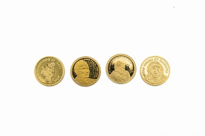 Konvolut 4 Goldmünzen, GG 999/000, 4 x "kleinste Goldmünze der Welt", 1 x 100 Francs Auferstehung Jesus, 1 x 100 Francs Mutter Teresa, 1 ...