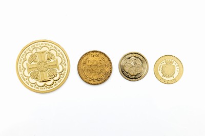 Konvolut 4 Goldmünzen, GG 999/000 und 585/000, 1 x 5 Euro Malta Johannes Paul II 2015, 1 x 50 Jahre Deutsches Markstück, 1 x Papst Benedikt XVI, ...