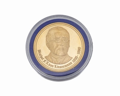 Goldmedaille Stadt Rottweil, 986er Gold, AV: Stadtwappen, RV: Bischof Franz Xaver von Linsemann 1835-1898, in Münzkapsel
