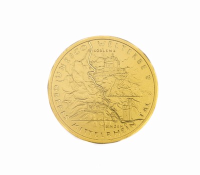 Goldmünze 100 EUR Deutschland 2015, UNESCO-Welterbe "Oberes Mittelrheintal", Auflage 200000, 1/2 Unze, orig. Münzkapsel, Etui und ...
