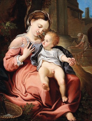 Jerome Ambrosini, 1810-1883 London, Die Madonna mit dem Korb, Kopie nach dem gleichnamigen Werk von Antonio da Corregio, das um 1525 entstand und ...