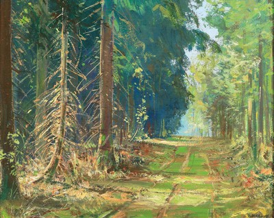 Franz Josef Blaschke, 1916-1984 Köln, Im Oberbusch bei Ratingen, Öl/Malkarton, rechts unten signiert, rückseitig betitelt, ca. 24x30cm, R. ca. ...