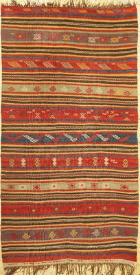 Streifenkelim antik, Türkei, 19.Jhd, Wolle auf Wolle, ca. 193 x 103 cm, EHZ: 1-2, kleinerFleck