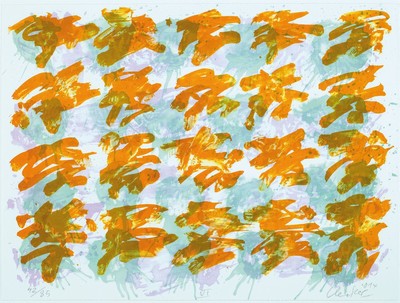 Günther Uecker, geb. 1930, Farblitho auf 250 g Velin BFK Rives blanc, handsigniert und num. 42/85, Blattgr. 45 x 60 cm, Rahmengr. ca. 62 x 82 cm