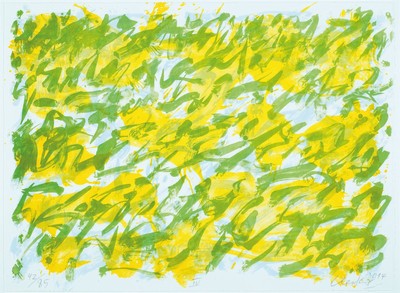 Günther Uecker, geb. 1930, Farblitho auf 250 g Velin BFK Rives blanc, handsigniert und num. 42/85, Blattgr. 45 x 60 cm, Rahmengr. ca. 62 x 82 cm