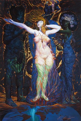 Ernst Fuchs, 1930 - 2015 Wien, zwei Giclée-Drucke auf Leinwand, aus 2012, beide handsigniert, Titel: "Die Einkleidung der Esther" und ...