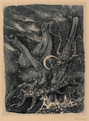 Johnny Friedländer, 1912-1992, Aquatintaradierung, abstrakte Komposition, rechts unten signiert, Passepartout, unter Glas gerahmt, ca. ...