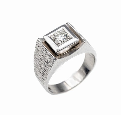 14 kt Gold Brillant-Ring, WG 585/000, teil strukturiert, Brillant-Solitär ca. 0.50 ct l.get.Weiß/vs, RW 62, ca. 17.9 g