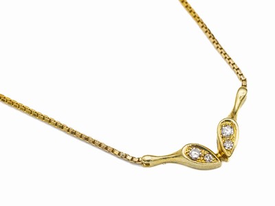 14 kt Gold Diamant-Collier, GG 585/000, Mittelteil mit 4 kl. 8/8-Diamanten, L. ca. 41.5 cm, ca. 4.1 g, Federringschließe