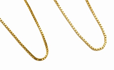 Konvolut 2 8 kt Gold Ketten, GG 333/000, Venezianerketten, L. ca. 60 bzw. 45 cm, Federringschließen, total ca. 7.8 g