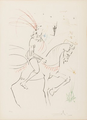 Salvador Dalí, 1904-1989 Figueras, Viviane et Lancelot, Kaltnadelradierung von 1975 aus der Serie Le Quete du Graal, handsign. und num. 136/249, ...
