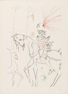 Salvador Dalí, 1904-1989 Figueras, Le Gue de Sang, Kaltnadelradierung von 1975 aus der Serie Le Quete du Graal, handsign. und num. 136/249, ...