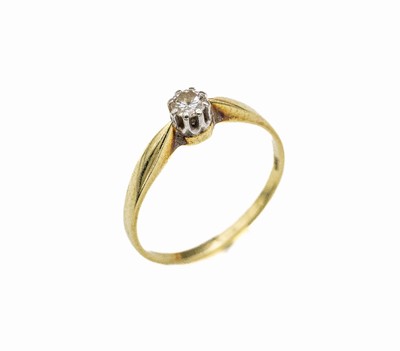 14 kt Gold Brillant-Ring, GG 585/000, einzelner Brillant ca. 0.20 ct Weiß/si, RW 57, ca. 2 g