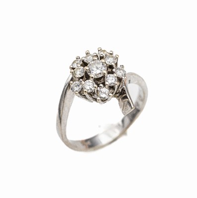 14 kt Gold Brillant-Ring, WG 585/000, 11 Brillanten zus. ca. 0.65 ct Weiß/si, RW 55, ca. 4.7 g