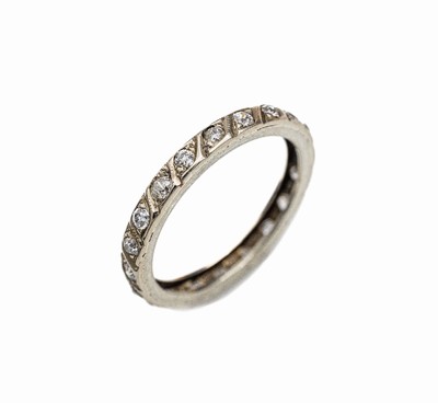 14 kt Gold Diamant-Memoryring, WG 585/000, rundum bes. mit Altschliffdiamanten zus. ca. 0.80 ct Weiß/si-p, RW 53