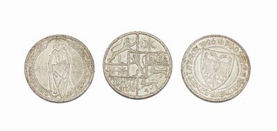 Konvolut 3 Silbermünzen, Weimarer Republik, Naumburg 1928, Lübeck 1926, Marburg 1927