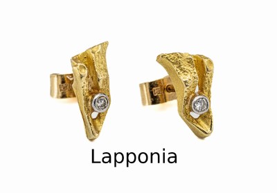 Paar 18 kt Gold LAPPONIA-Ohrstecker, GG 750/000, 2 Brillanten in WG gefaßt zus. ca. 0.06 ct Weiß/si, typ. Design, total ca. 3.1 g