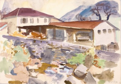 Erich Hartmann, 1886-1974, war ein ein bekannter deutscher Künstler des Expressionismus, Hier: Aquarell und Bleistift auf Papier, verso betitelt ...