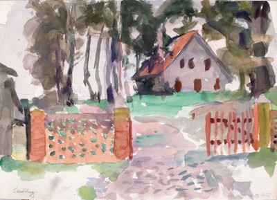 Erich Hartmann, 1886-1974, war ein ein bekannter deutscher Künstler des Expressionismus, Hier: Aquarell und Bleistift auf Papier mit Wasserzeichen, ...