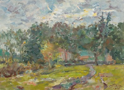 Albert Feser, 1901-1993, "bei Segeberg", Öl/Leinen-Malkarton, unten re. sign., dat. 1985, verso mit Nachlassstempel des Künstlers und ...