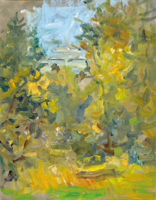 Albert Feser, 1901-1993, "Waldlichtung", Öl/Leinen-Malkarton, auf der Rückseite befindet sich der Nachlassstempel des Künstlers, ca. ...