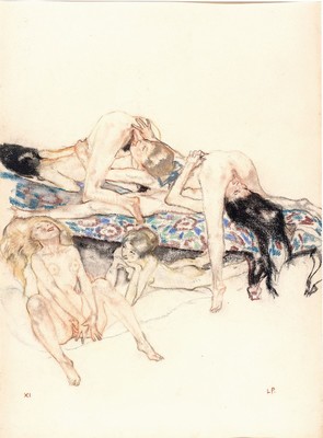 Leo Putz, 1869-1940, monogrammiertes Pastell auf Papier aus einer Folge von 14 Erotik Pastellen, um 1924, handmonogrammiert, ca. 49x33,5 cm, PP, ...