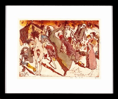 Horst Janssen, 1929-1995, Aquarell über Radierung auf Japanbütten, unten handsign., dat. (19)86, aus dem Zyklus "Svanshall verkehrt", ...