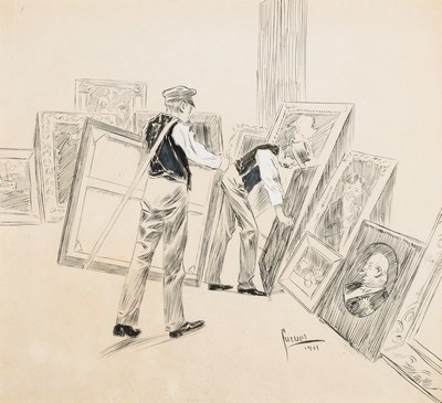 Edward Cucuel, 1875-1954, Tuschezeichnung, weiß gehöht, handsign., dat.1901, Titel: "Hängetag...Dresden", mit Echtheitszertifikat ...