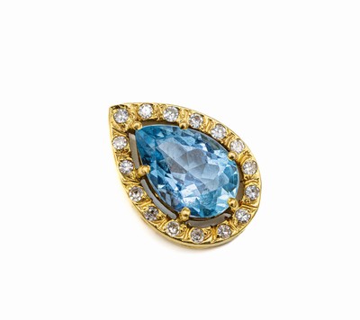 18 kt Gold Aquamarin-Diamant-Anhänger, GG 750/000, facett. Aquamarintropfen ca. 3.00 ct,umgeben von 16 8/8-Diamanten zus. ca. 0.32 ct Weiß/si, ca. ...