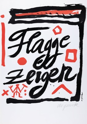 A.R.Penck, 1939-2017, Serigrafie auf Karton, "Flagge zeigen", handsign., aus 1995, Auflage 35, Blatt ca. 84x59,5 cm, R. 87x63cm, Rahmen mit ...