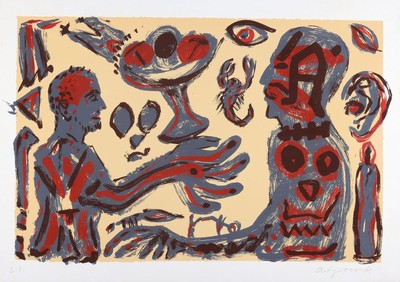 A.R. Penck 1939-2017, Farbsiebdruck auf Karton, handsign., bezeichnet e.a., Blatt ca.70x100 cm, R.71x101 cm