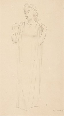 Gerhard Marcks, 1989-1991, Frauenbildnis, Bleistift auf Papier, handsign. , Blatt ca.44x25cm, R. ca. 64x44 cm