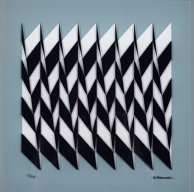 Marcello Morandini, geb. 1940, 3D-Konstruktion aus 2 geschichteten Plexiglas- platten, eingefasst in hochwertigem Holzrahmen, handsign., num. 16/25, ...