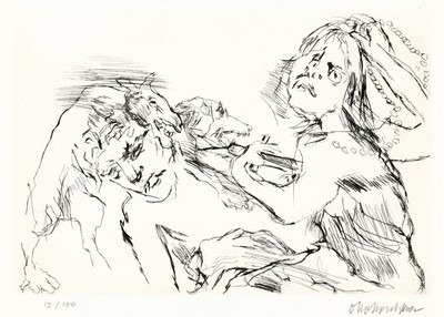 Oskar Kokoschka, 1886-1900, Kaltnadelradierung auf handgeschöpftem Auvergne-Bütten, Titel: Penthesilea tötet sich, handsign., num. 13/300, mit dem ...