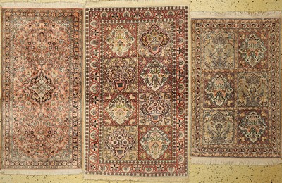 3 Kaschmir Brücken, ca. 40 Jahre, merzerisierte Baumwolle, ca. 150 x 92 cm, ca. 122 x 79 cm, ca. 140 x 70 cm, EHZ: 2