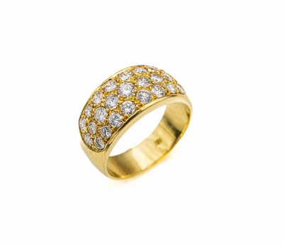 18 kt Gold Brillant-Ring, GG 750/000, 25 Brillanten zus. ca. 1.00 ct feines Weiß/vs,ca. 7.85 g, RW 53