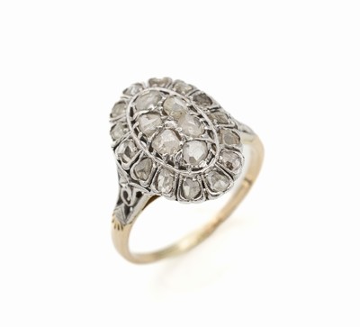 18 kt Gold und Platin Diamant-Ring um 1890, GG 750/000, gepr. und Platin, gepr., 20 Diam.-Rosen zus. ca. 1.0 ct, total ca. 3.4 g, RW 53