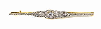 18 kt Gold Art-Deco Diamant-Brosche, um 1920, GG/WG 750/000, in WG gefasste Altschliff- diamanten und Diamantrosen zus. ca. 0.40 ct Weiß-l. get. ...