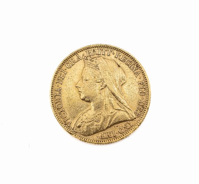 Goldmünze Sovereign, England 1900, Königin Victoria, RV: Heiliger Georg hoch zu Ross im Kampf mit dem Drachen