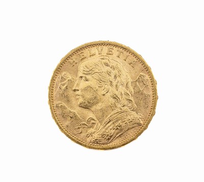 Goldmünze 20 Franken, Schweiz 1930, sogn. Vreneli, Helvetia, Prägemarke B