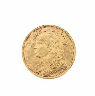Goldmünze 20 Franken, Schweiz 1925, sogn. Vreneli, Helvetia, Prägemarke B