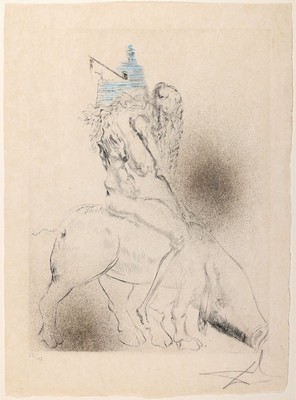 Salvador Dali, 1904-1989, Aquarell über Radierung auf edlem, unbeschnittene Japan nacre Papier, golderhöht, Unikatcharakter, handsign., num. ...
